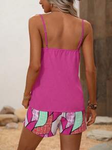 Breezaya Solid Cami Top & Graphic Print Shorts - Hot Pink - View 2
