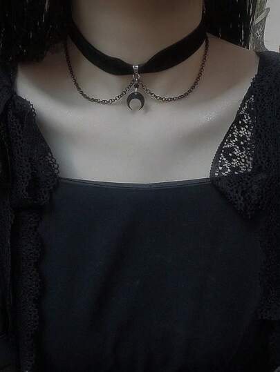 Goth 1pc Funky Chain & Moon Decor Choker For Women For Daily Decoration