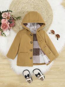 SHEIN Thickened Plush Hooded Coat For Baby Girls, Casual & Warm Winter Outerwear