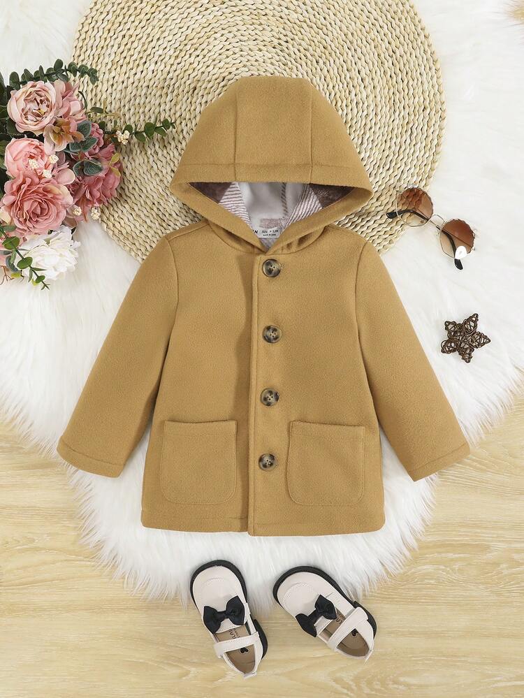 Thickened Plush Hooded Coat For Baby Girls, Casual & Warm Winter Outerwear