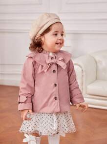 SHEIN Baby Girl Ruffle Trim Button Front Jacket - Dusty Pink - View 1