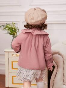 SHEIN Baby Girl Ruffle Trim Button Front Jacket - Dusty Pink - View 2