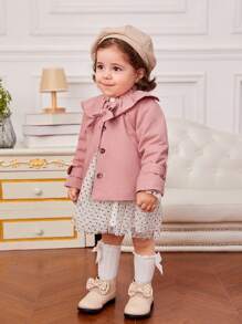 SHEIN Baby Girl Ruffle Trim Button Front Jacket - Dusty Pink - View 4