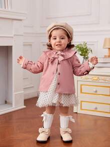 SHEIN Baby Girl Ruffle Trim Button Front Jacket - Dusty Pink - View 5