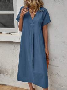 SHEIN LUNE Solid Batwing Sleeve Tunic Dress - Navy Blue - View 1