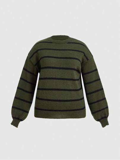 Fairycore Talla grande Jersey con patrón de rayas de hombros caídos