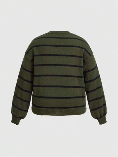 Fairycore Talla grande Jersey con patrón de rayas de hombros caídos