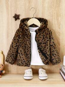 Đứa bé gái Hoa văn Báo áo có mũ Flannelette áo Without Tee - Nhiều màu - Xem 1