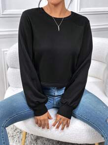 SHEIN Privé 素色後綁帶圍裹運動衫 - 黑色 - 查看 4