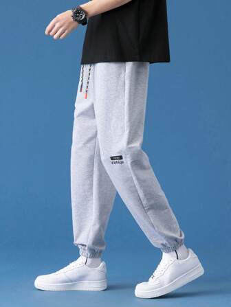 男士字母圖案腰部抽繩長褲