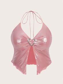 SHEIN ICON Top sin espalda con detalle de anillo en forma de corazón para verano, talla grande