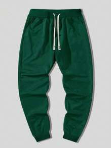 Manfinity Men Plus Drawstring Waist Slant Pocket Sweatpants - Dark Green - View 5