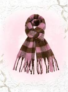 ROMWE 1pc Women Plaid Pattern Fringe Hem Scarf - Multicolor - View 7