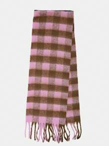 ROMWE 1pc Women Plaid Pattern Fringe Hem Scarf - Multicolor - View 5