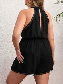 SHEIN VCAY Plus Swiss Dot Halter Neck Romper Without Belt - Black - View 2