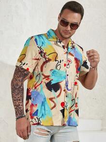 Manfinity RSRT Men Plus Graffiti Print Shirt - Multicolor - View 7