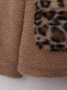 SHEIN Tween Girl Leopard Pattern Dual Pocket Zipper Teddy Coat Without Sweater - Apricot - View 8