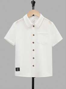 SHEIN 男童前扣口袋休闲短袖衬衫 - 白色 - 查看 2