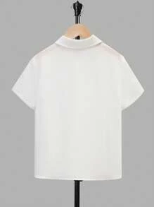 SHEIN 男童前扣口袋休闲短袖衬衫 - 白色 - 查看 3