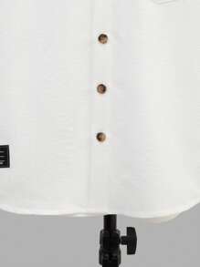 SHEIN 男童前扣口袋休闲短袖衬衫 - 白色 - 查看 7