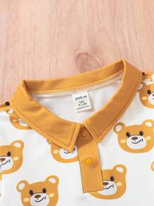 Baby Girl Bear Print Polo Shirt & Overall Jumpsuit - Multicolor - View 6