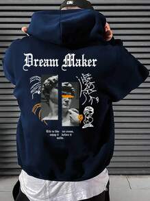 Manfinity EMRG Lỏng lẻo phù hợp Nam Hoodie Với Slogan & In điêu khắc , Túi kangaroo Và Dây rút - Xanh đậm - Xem 1