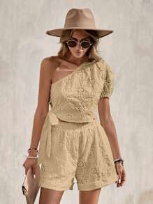 SHEIN VCAY 單肩側打結短款上衣&短褲