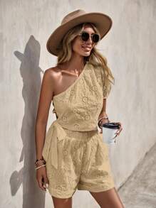 SHEIN VCAY 單肩側打結短款上衣&短褲