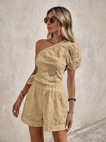 SHEIN VCAY 單肩側打結短款上衣&短褲