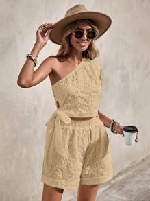 SHEIN VCAY 單肩側打結短款上衣&短褲