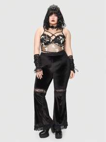 ROMWE Goth Plus Butterfly Embroidery Mesh Cami Top Without Gloves - Black - View 3