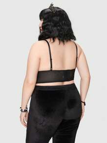 ROMWE Goth Plus Butterfly Embroidery Mesh Cami Top Without Gloves - Black - View 4