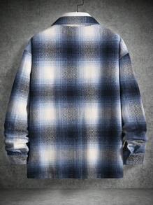 Manfinity Hypemode Men Plaid Print Flap Pocket Overcoat Without Sweater - Blue and White - View 2