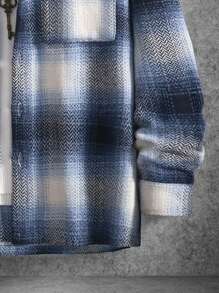 Manfinity Hypemode Men Plaid Print Flap Pocket Overcoat Without Sweater - Blue and White - View 3