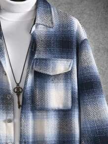 Manfinity Hypemode Men Plaid Print Flap Pocket Overcoat Without Sweater - Blue and White - View 4