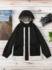 Manfinity EZcore Chaqueta Con Capucha Holgada Para Hombre Con Bloques De Color, Cremallera Y Cordón