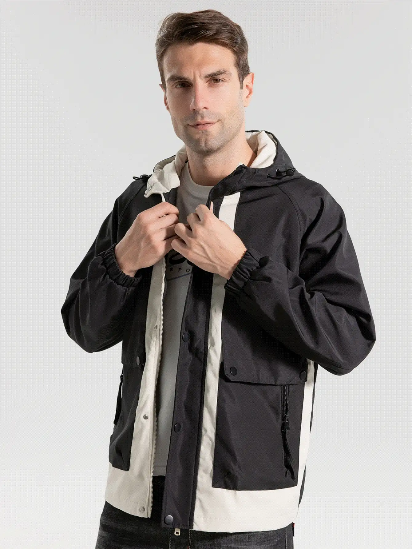 Manfinity EZcore Chaqueta Con Capucha Holgada Para Hombre Con Bloques De Color, Cremallera Y Cordón