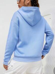 INAWLY Heart Print Kangaroo Pocket Drop Shoulder Drawstring Hoodie,Long Sleeve Tops - Baby Blue - View 2
