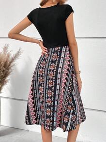 SHEIN Clasi Geo Print Cap Sleeve Dress - Multicolor - View 3