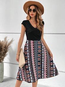 SHEIN Clasi Geo Print Cap Sleeve Dress - Multicolor - View 2