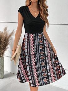 SHEIN Clasi Geo Print Cap Sleeve Dress - Multicolor - View 4