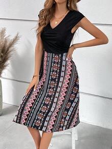 SHEIN Clasi Geo Print Cap Sleeve Dress - Multicolor - View 6