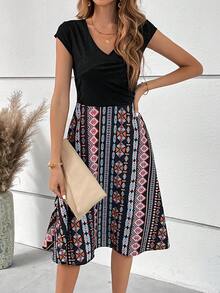 SHEIN Clasi Geo Print Cap Sleeve Dress - Multicolor - View 7