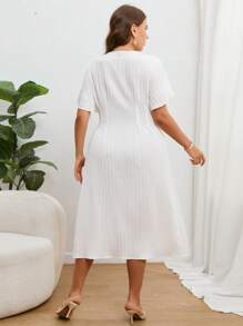 SHEIN Essnce Hơn tay áo lá sen Nút phía trước Đầm - trắng - Xem 2