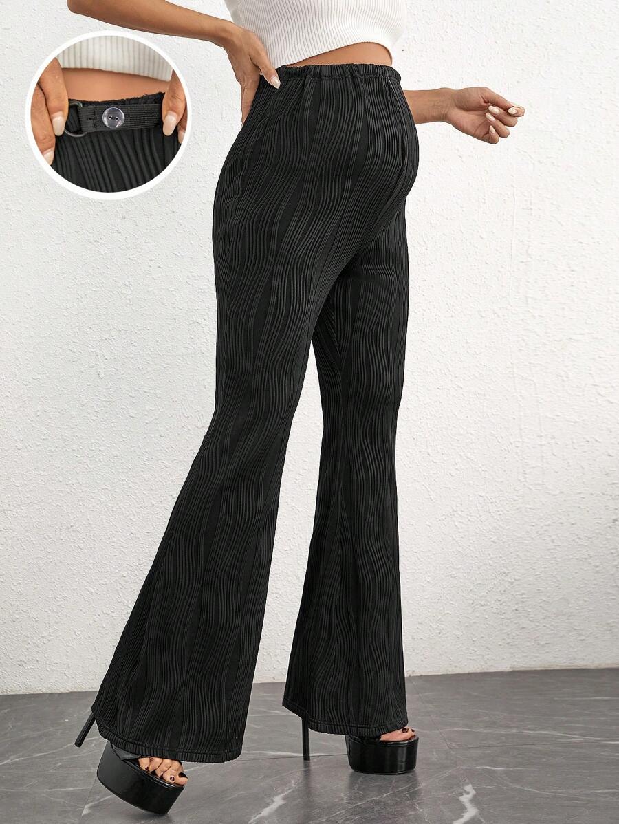 SHEIN 孕婦可調節腰圍喇叭褲 - 黑色 - 查看 1