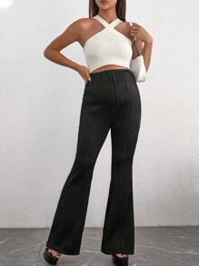 SHEIN 孕婦可調節腰圍喇叭褲 - 黑色 - 查看 3