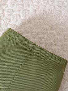 SHEIN Young Girl Solid Hooded Sweatshirt & Leggings - Olive Green - View 3