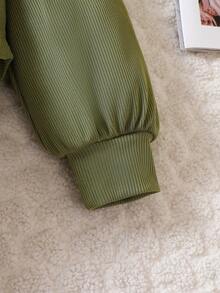 SHEIN Young Girl Solid Hooded Sweatshirt & Leggings - Olive Green - View 5