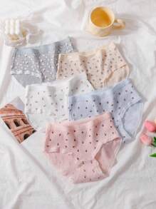 Chica preadolescente 5 piezas Bragas con estampado floral ribete con encaje - Multicolor - Ver 1