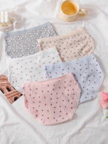 Chica preadolescente 5 piezas Bragas con estampado floral ribete con encaje - Multicolor - Ver 2